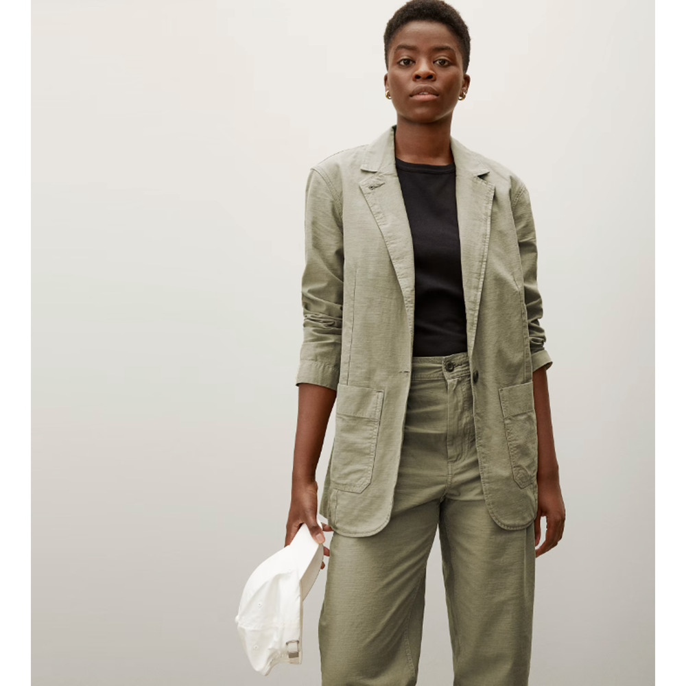 Everlane Womens Fatigue Cotton Blazer Small Green Organic Cotton Linen NWT